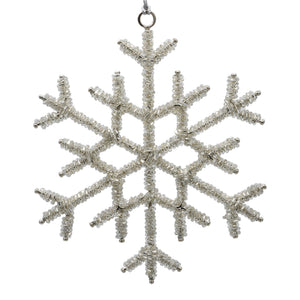 Silver snowflake decoration on a white background