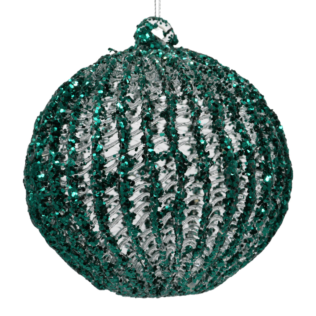 Green sparkly Christmas Decoration on white background