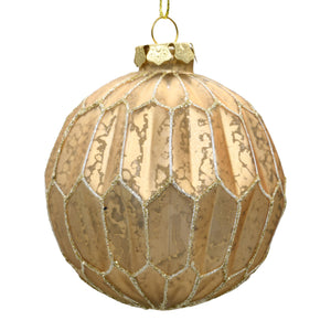 Gold Christmas tree bauble on a white background