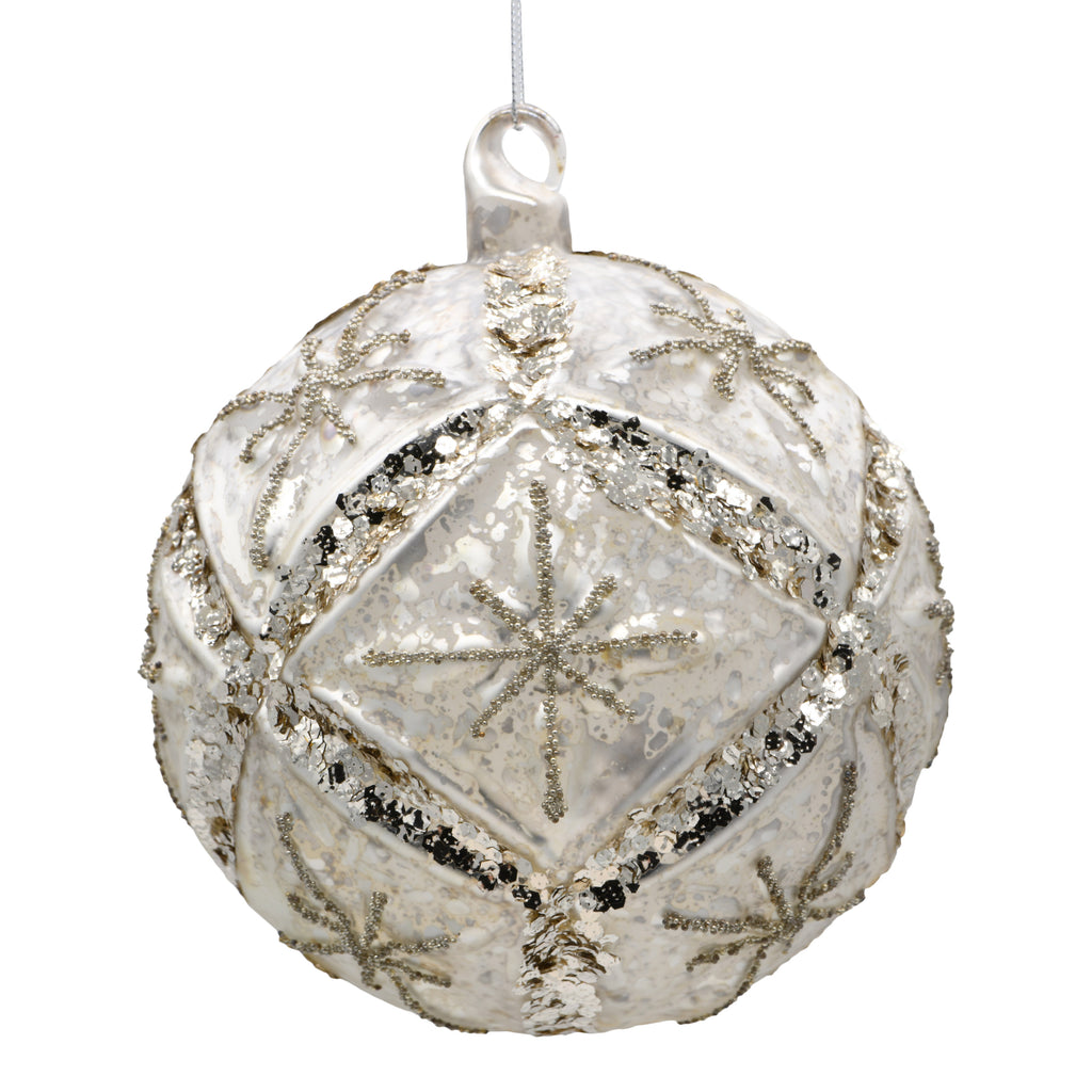 White sparkly Christmas decoration on a white background