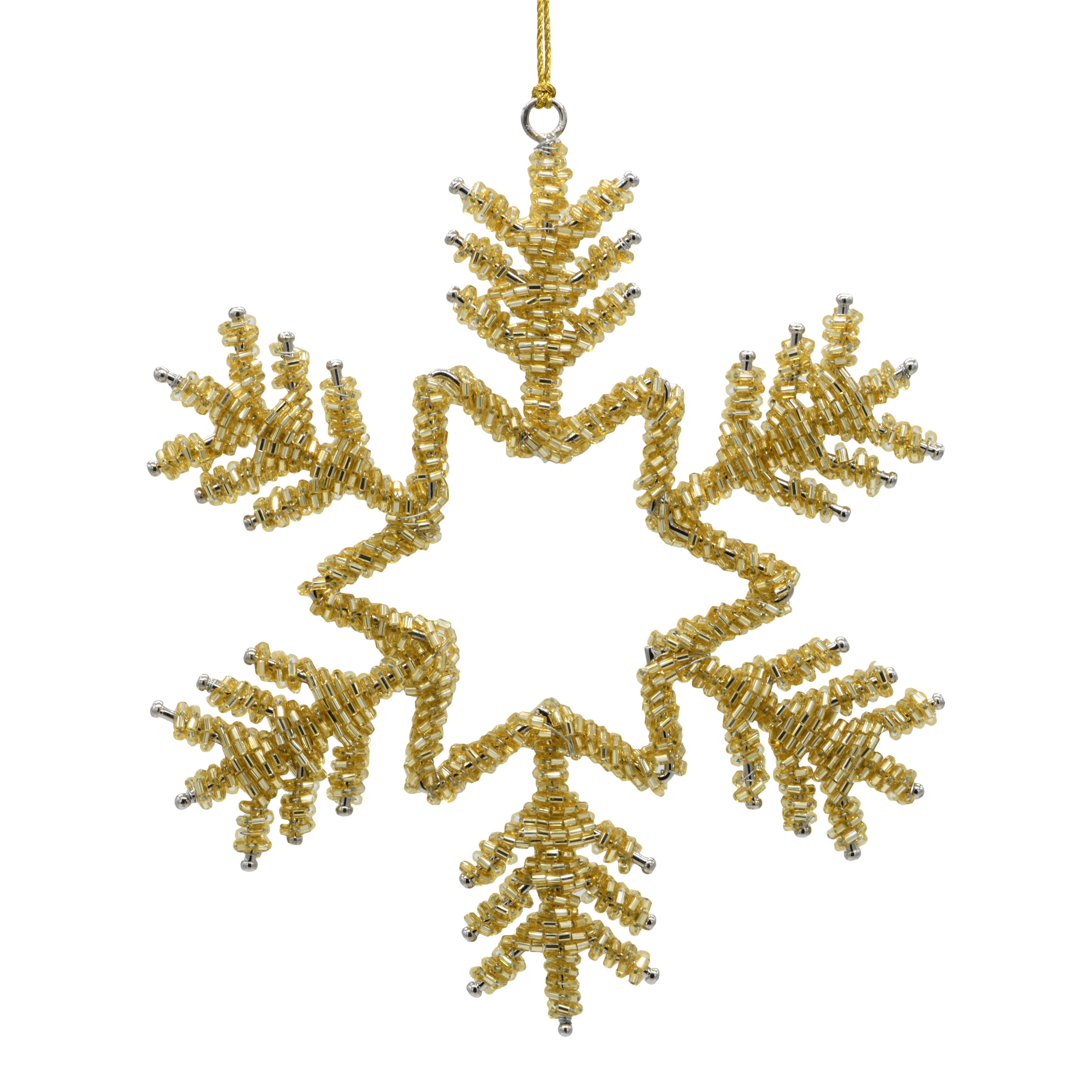 Gold Christmas Snowflake Ornament on white background
