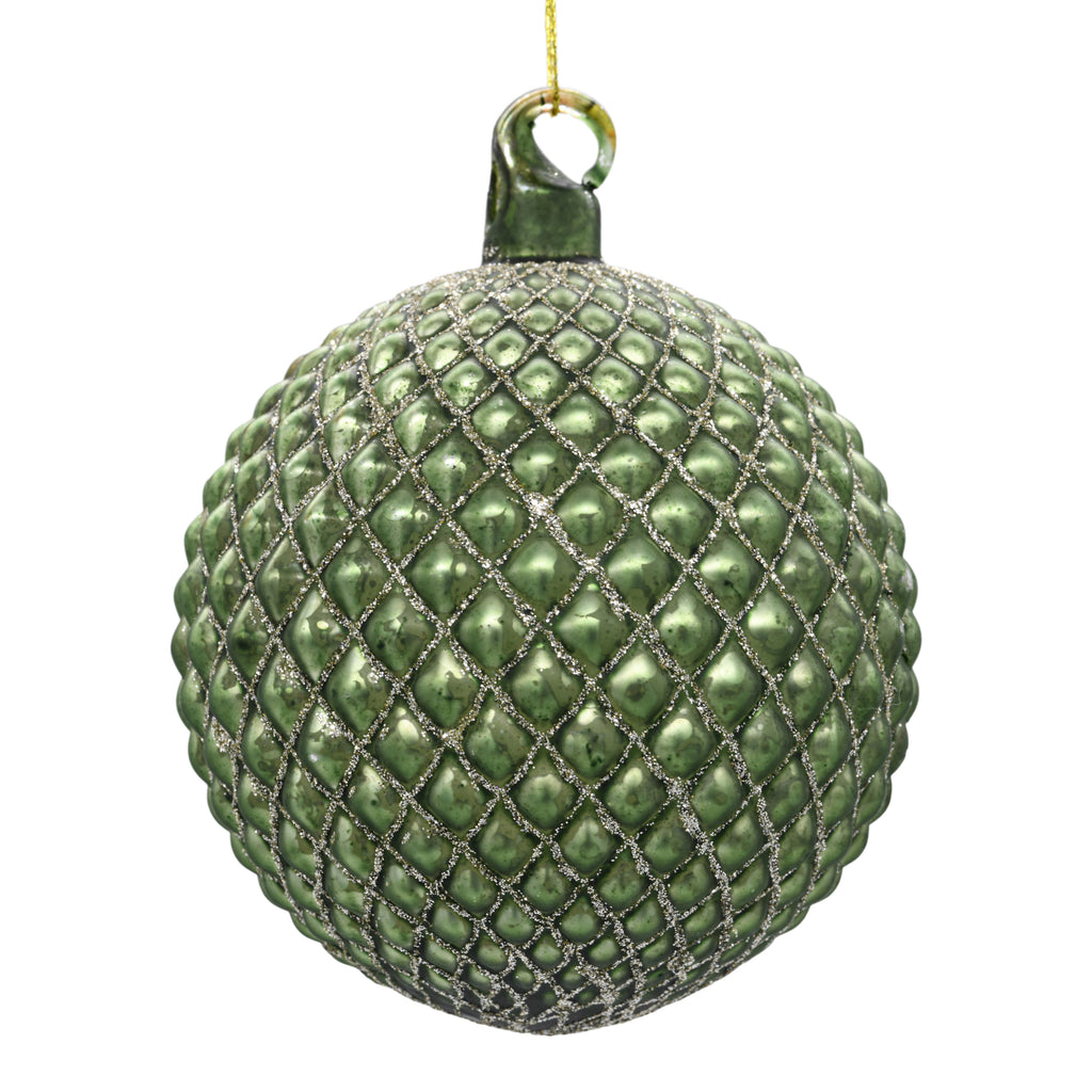 Green luxury Christmas bauble on white background