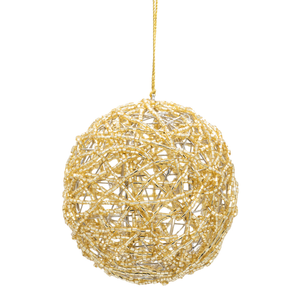 Gold beaded Christmas Bauble on a white background