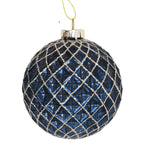 A blue bauble on a white background
