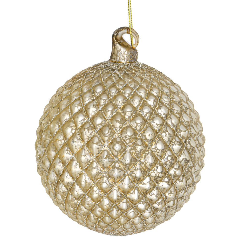 Set of 6 Quilted Baubles - Gold - 10 cm