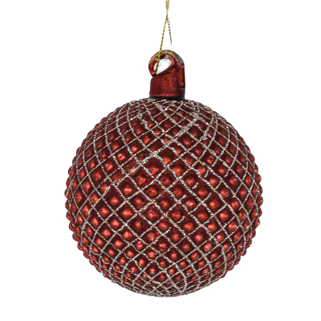 Set of 6 Quilted Baubles - Red - 8 cm