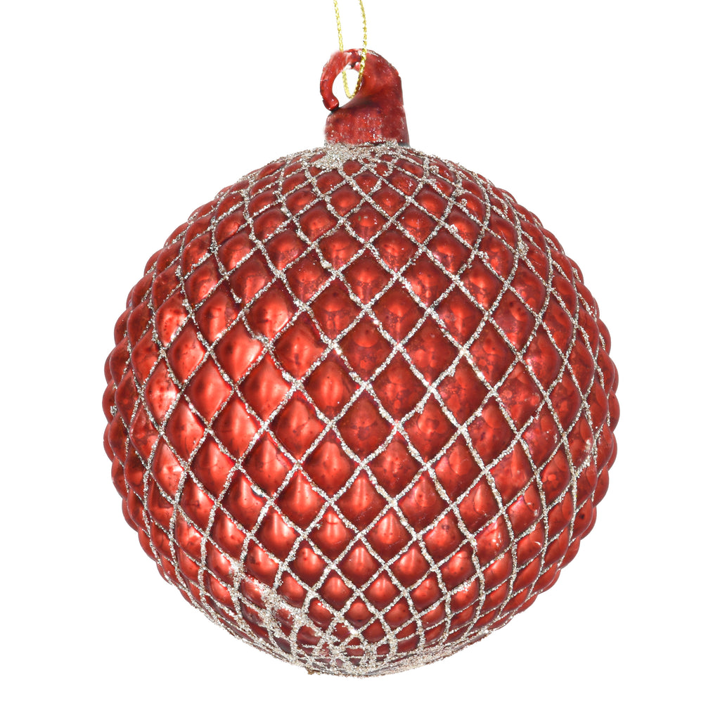 Set of 6 Quilted Baubles - Red - 10 cm