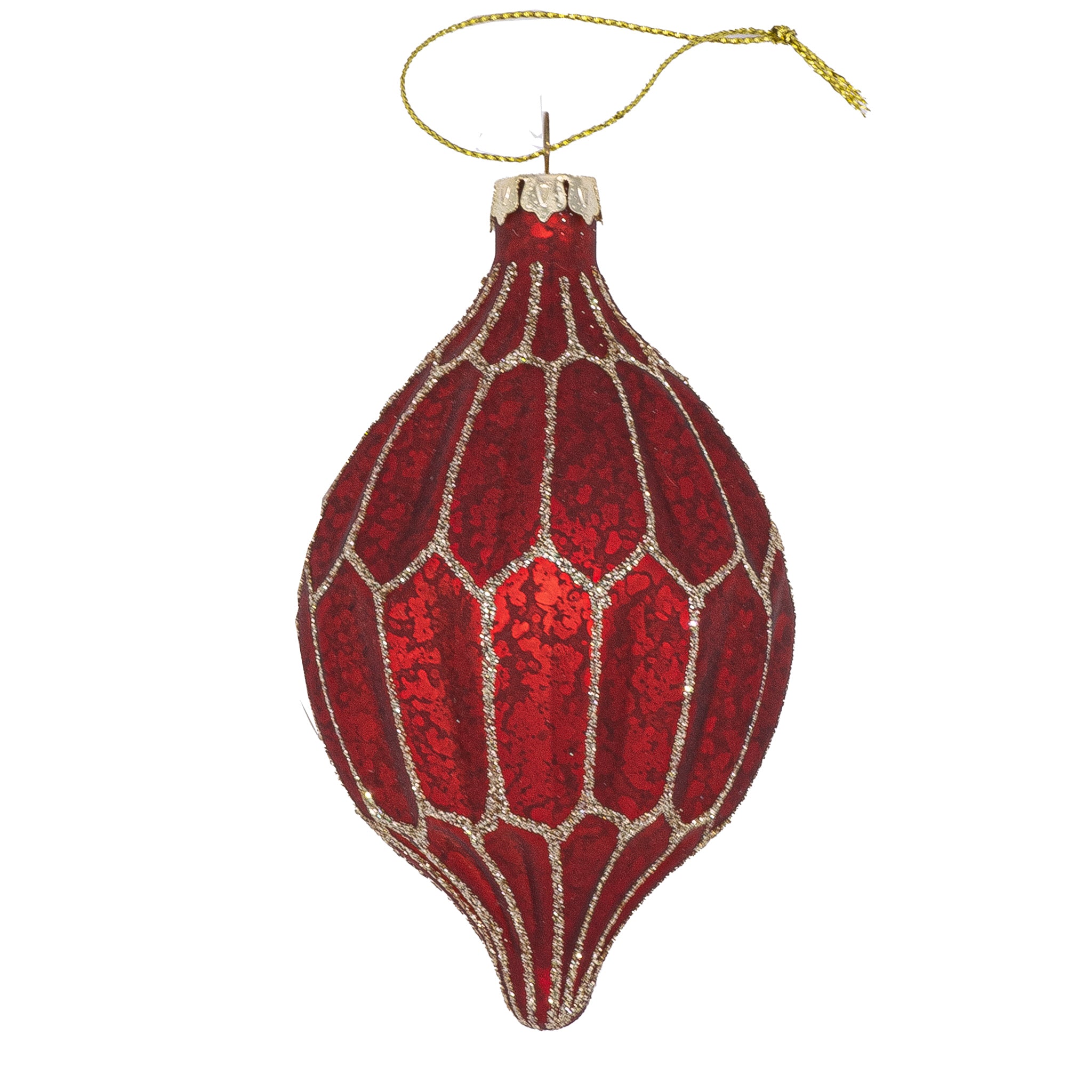 Olive shaped red Christmas bauble on white background
