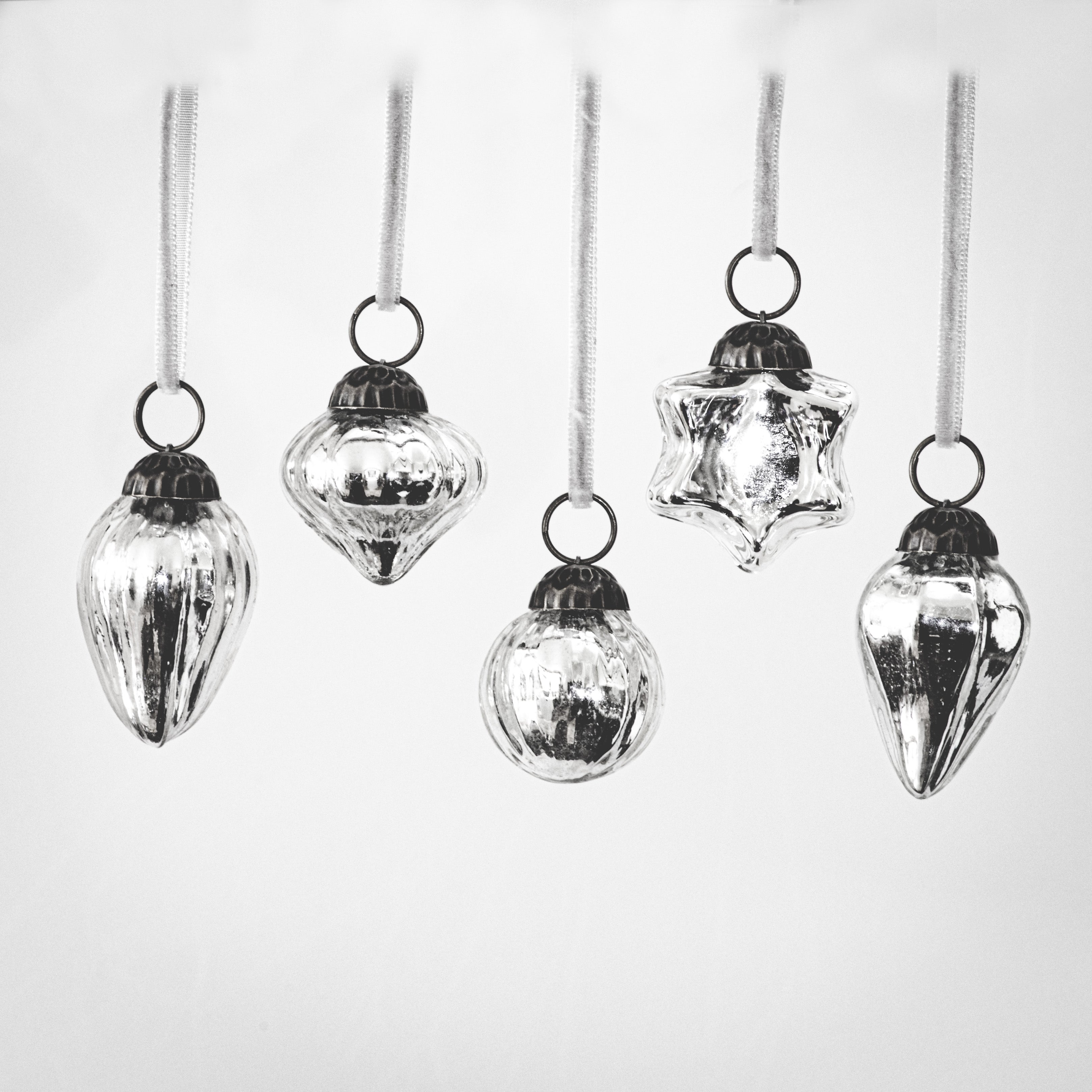 Set of 5 Mini Silver Baubles