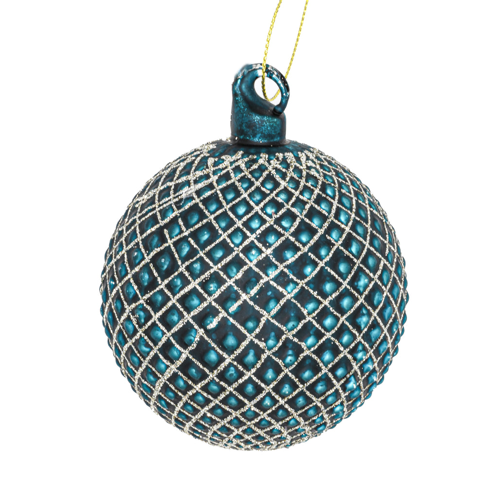 Set of 6 Quilted Baubles - Turquoise Blue (8 cm)