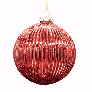 Set of 6 Ribbed Baubles - All Red