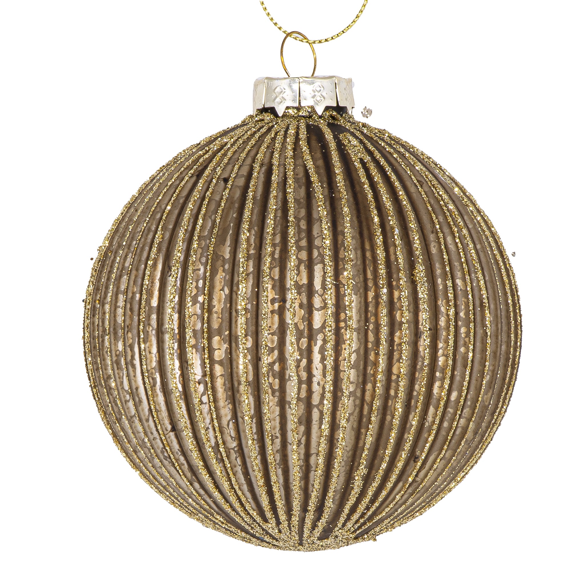 Set of Six - Ribbed Baubles- Bronze