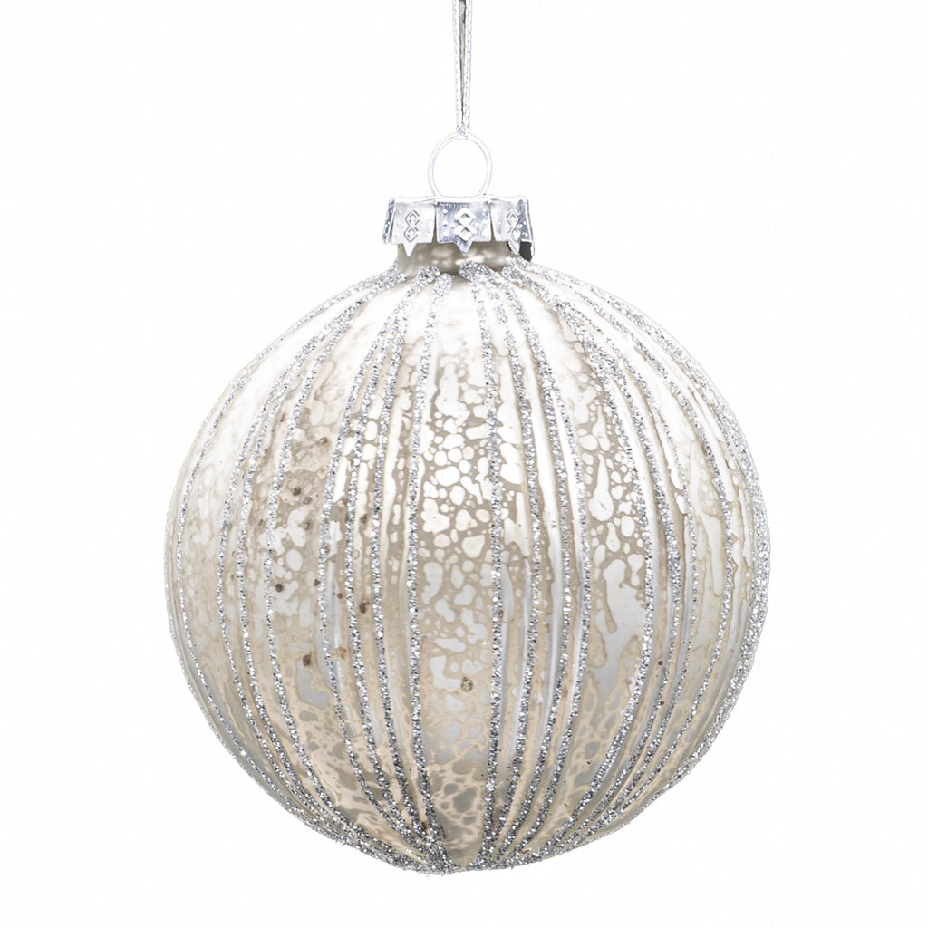 Set of 6 Ribbed Baubles - Silver