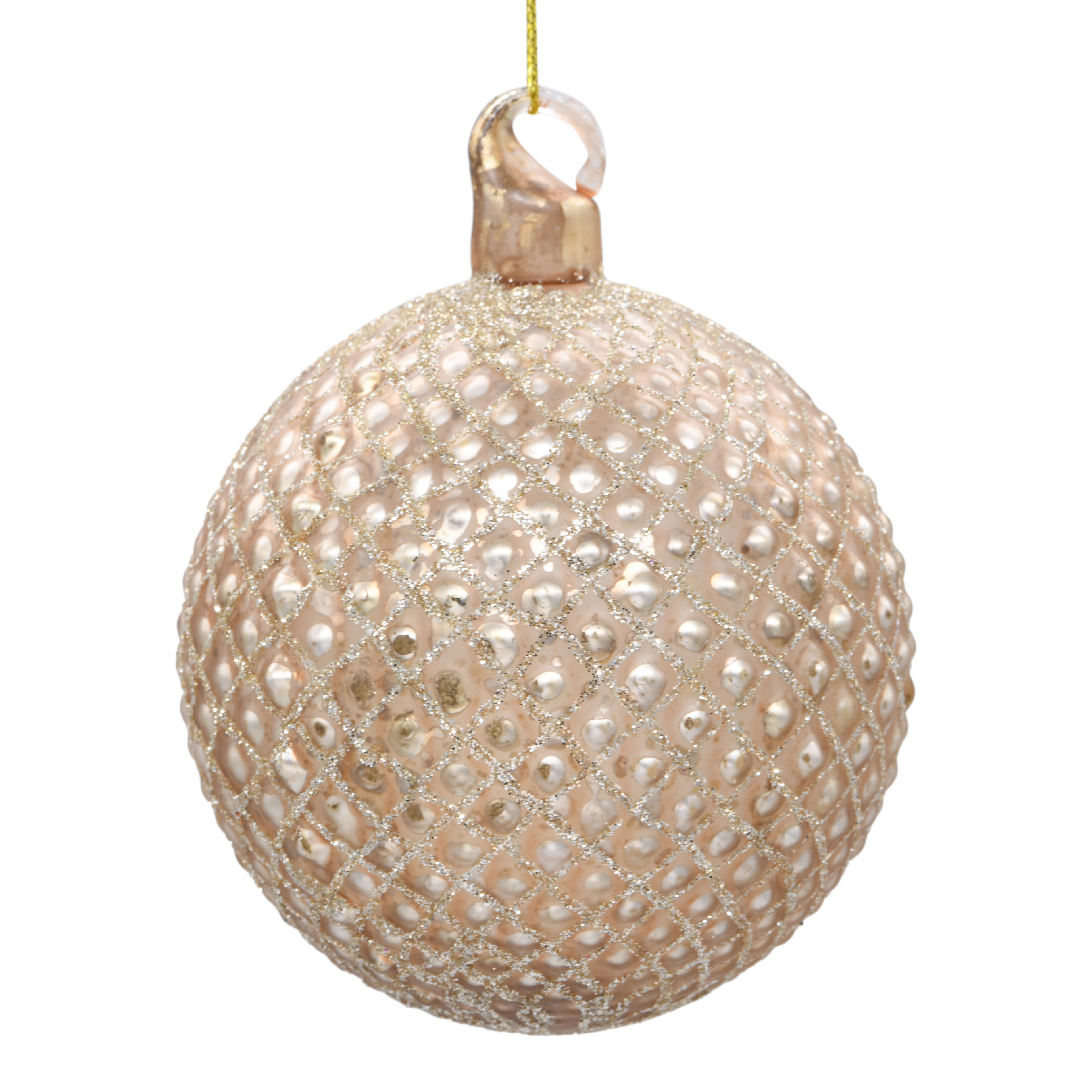 Blush pink Christmas tree ornament on white background